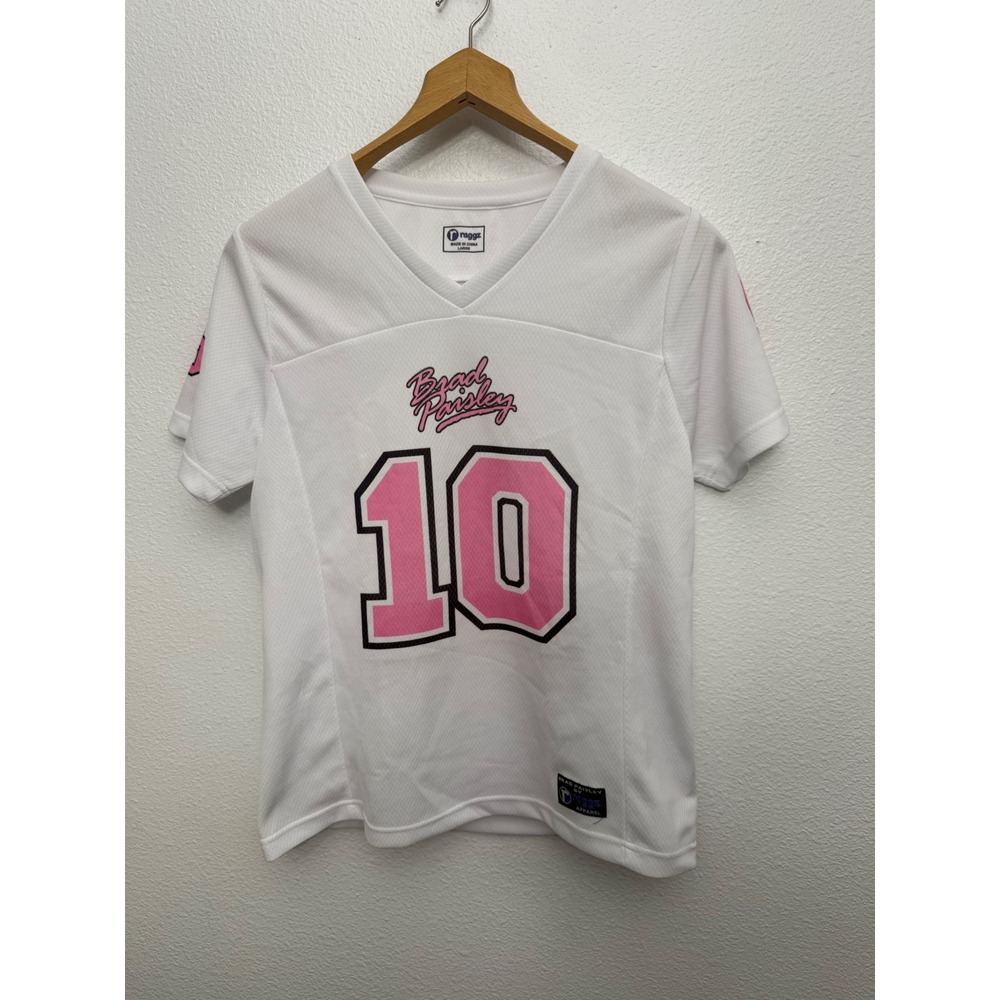 Brad Paisley Raggz Apparel White Pink Football Jersey Size Large Concert Fan Tee